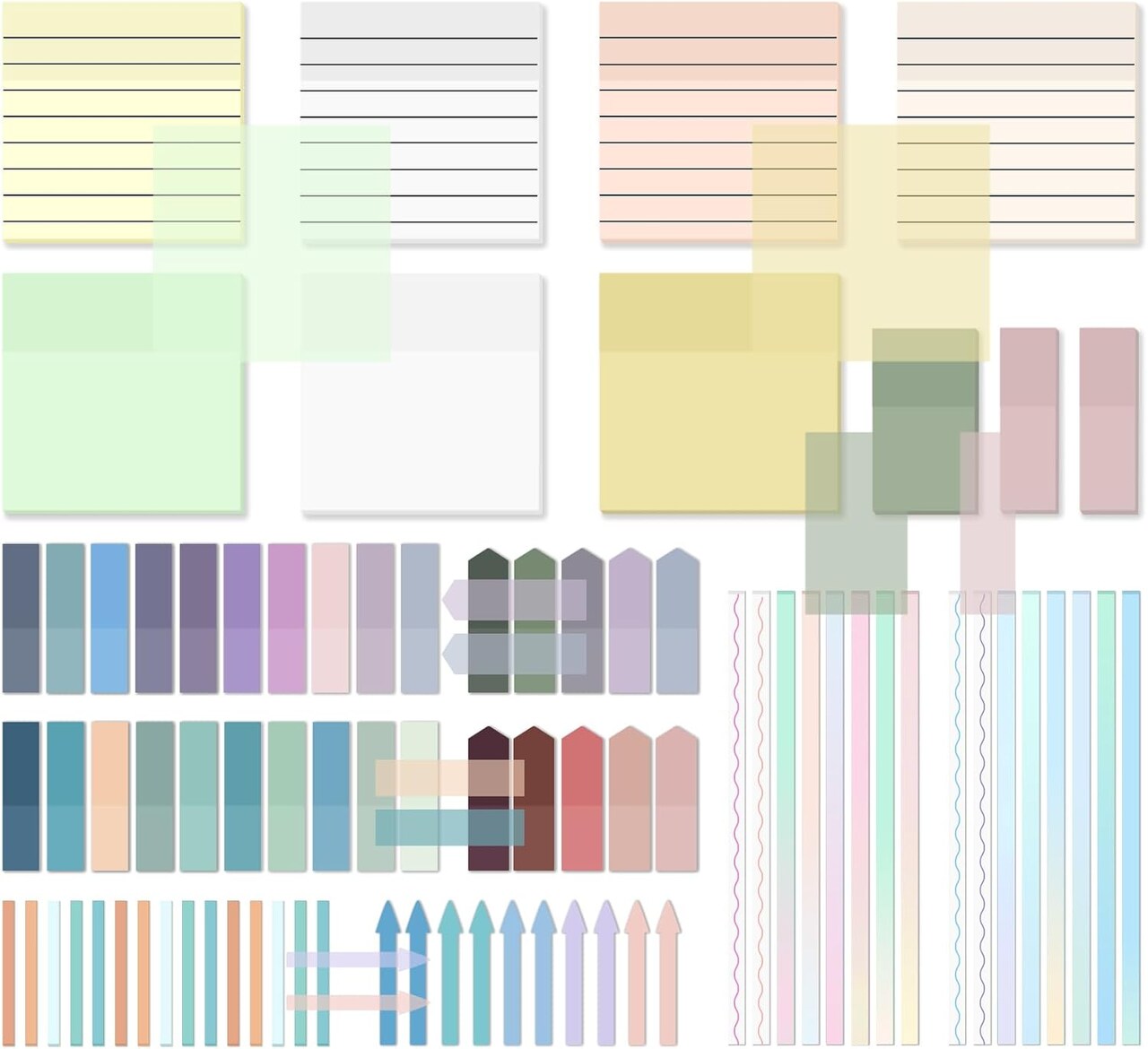 1920 Sheets Transparent Sticky Notes, Clear Tabs Long Highlighter Strips Page Markers for Books, Writable Annotation Index Flags Tapes for School Office Supplies (Multicolor Lined Set)